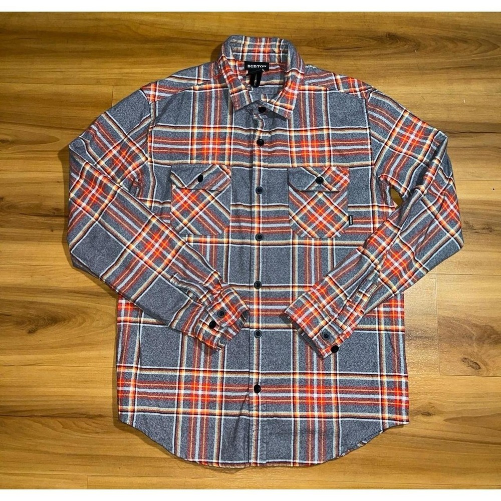 Mens Burton Plaid Flannel 2 Pocket Casual Button-Up Shirt